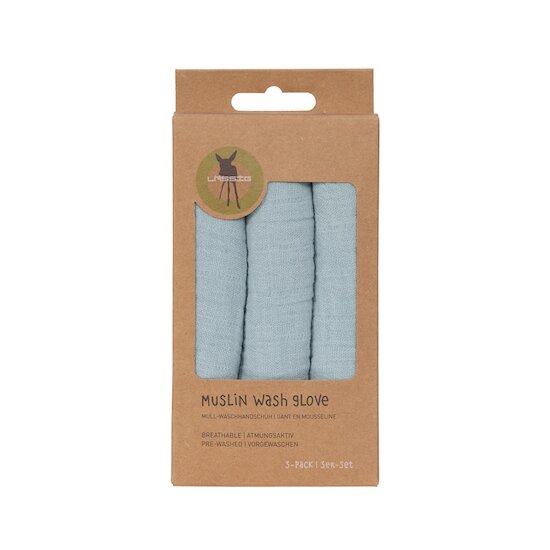 Lot de 3 gants de toilette en mousseline   Bleu poudré        de               Lässig