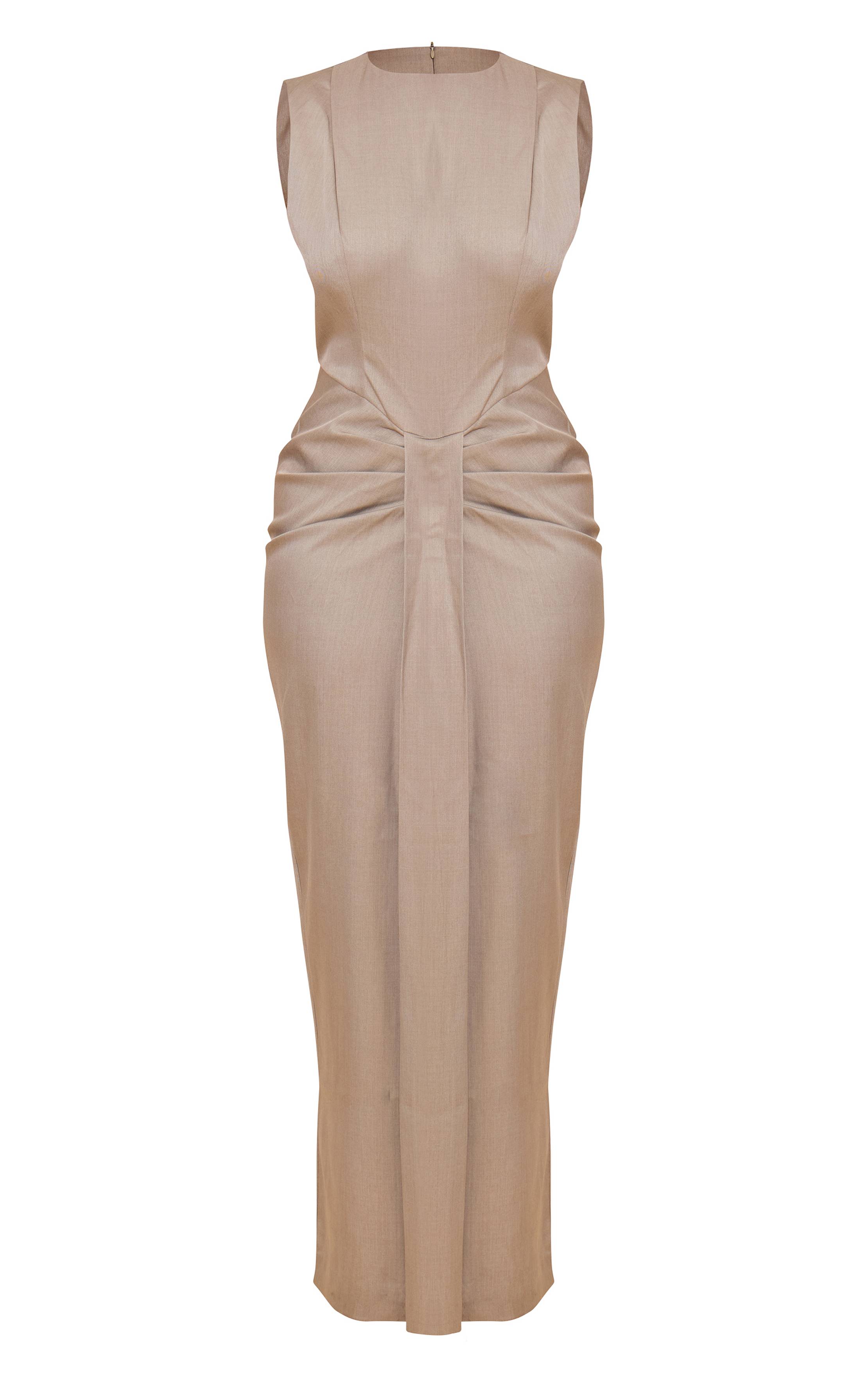 Gris Robe Maxi Plissée À La Taille En Tissu Tissé Shape