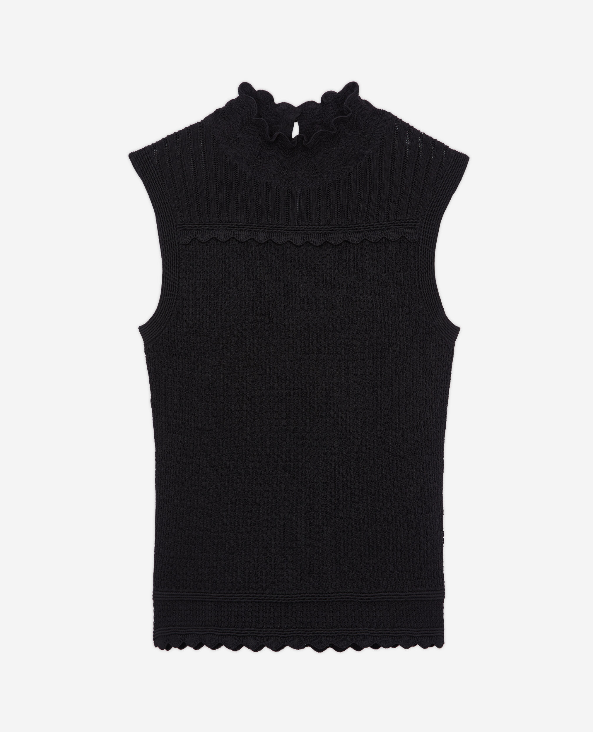 Cropped black openwork knit sweater