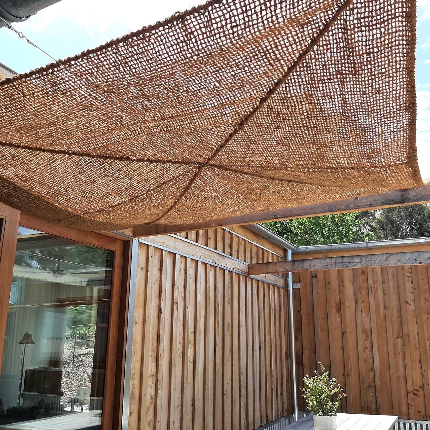 schattentuch quadratisch – 2x2 Meter – Langlebige und stilvolles Sonnensegel aus Kokosfaser – Effektiver Sonnenschutz und wasserdurchlässig – Für Terrasse oder Garten