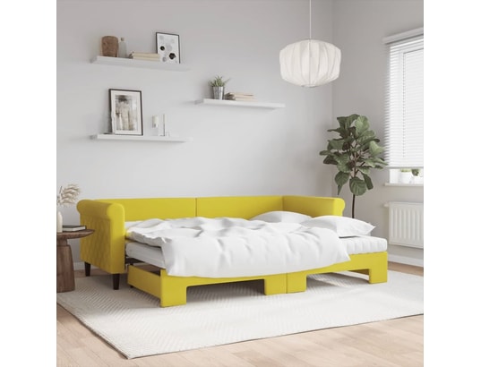 VIDAXL - Lit de jour avec lit gigogne et matelas jaune 80x200 cm velo...