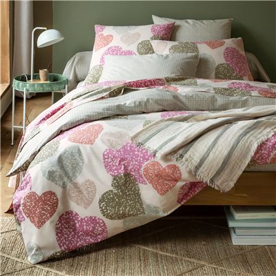 Linge de lit polycoton motif cœurs - BECQUET CRÉATION