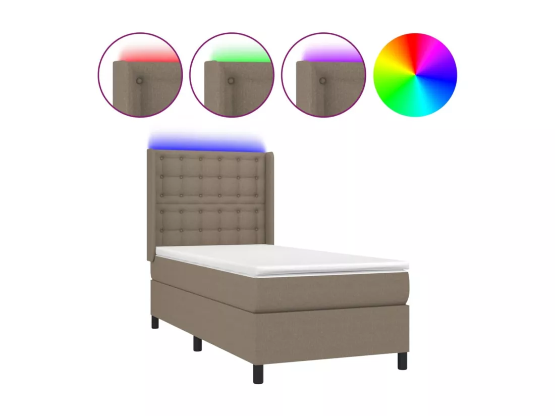 Sommier tapissier avec matelas et LED Taupe 90x190 cm Tissu