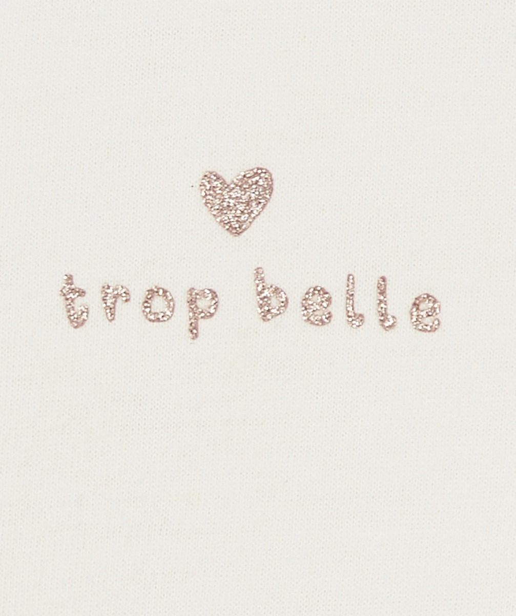T-SHIRT BÉBÉ FILLE ÉCRU AVEC MESSAGE PAILLETÉ EN COTON BIO