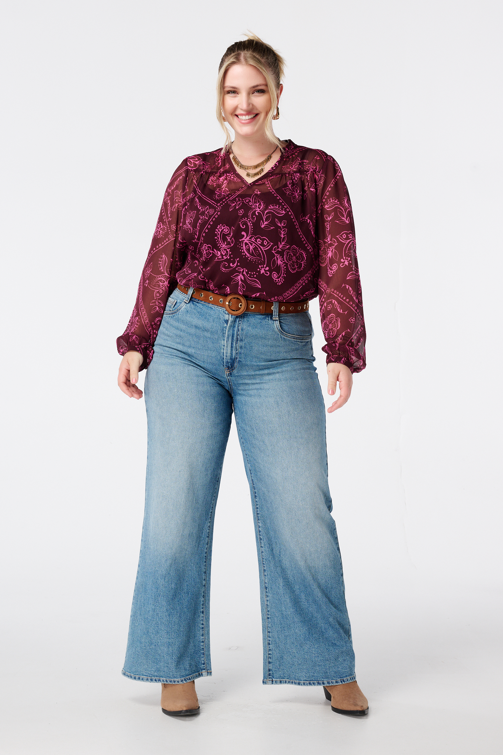 Sheer blouse met print Multi Pink