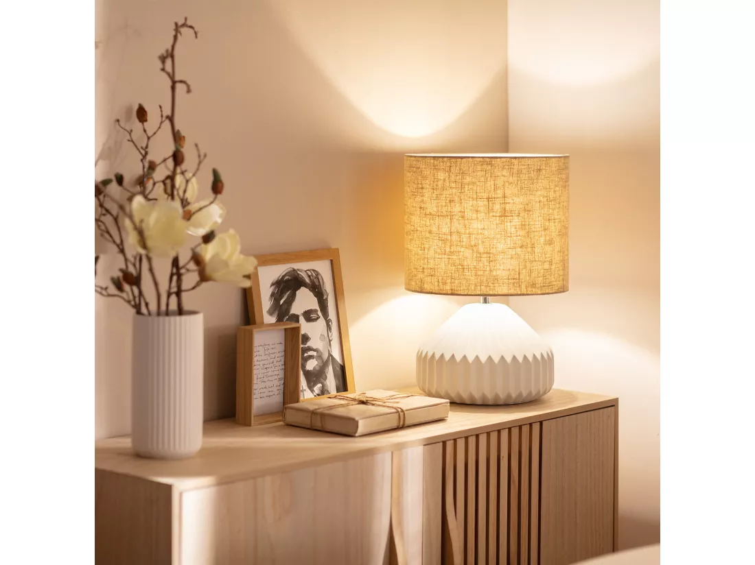Lampe à Poser Porcelaine et Tissu Monduver Blanc