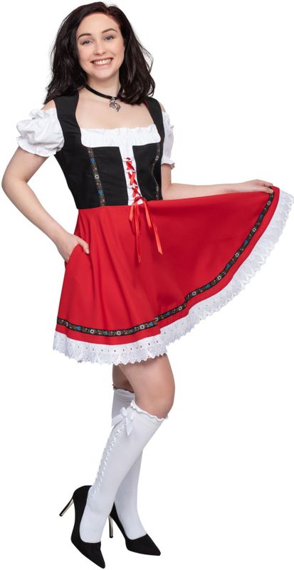 Dirndl - Gabi - Damesjurk - Rood-Zwart - 100% Polyester