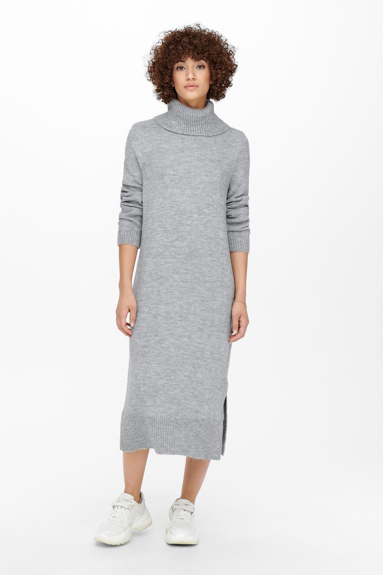 Vestido midi de malha com gola alta
