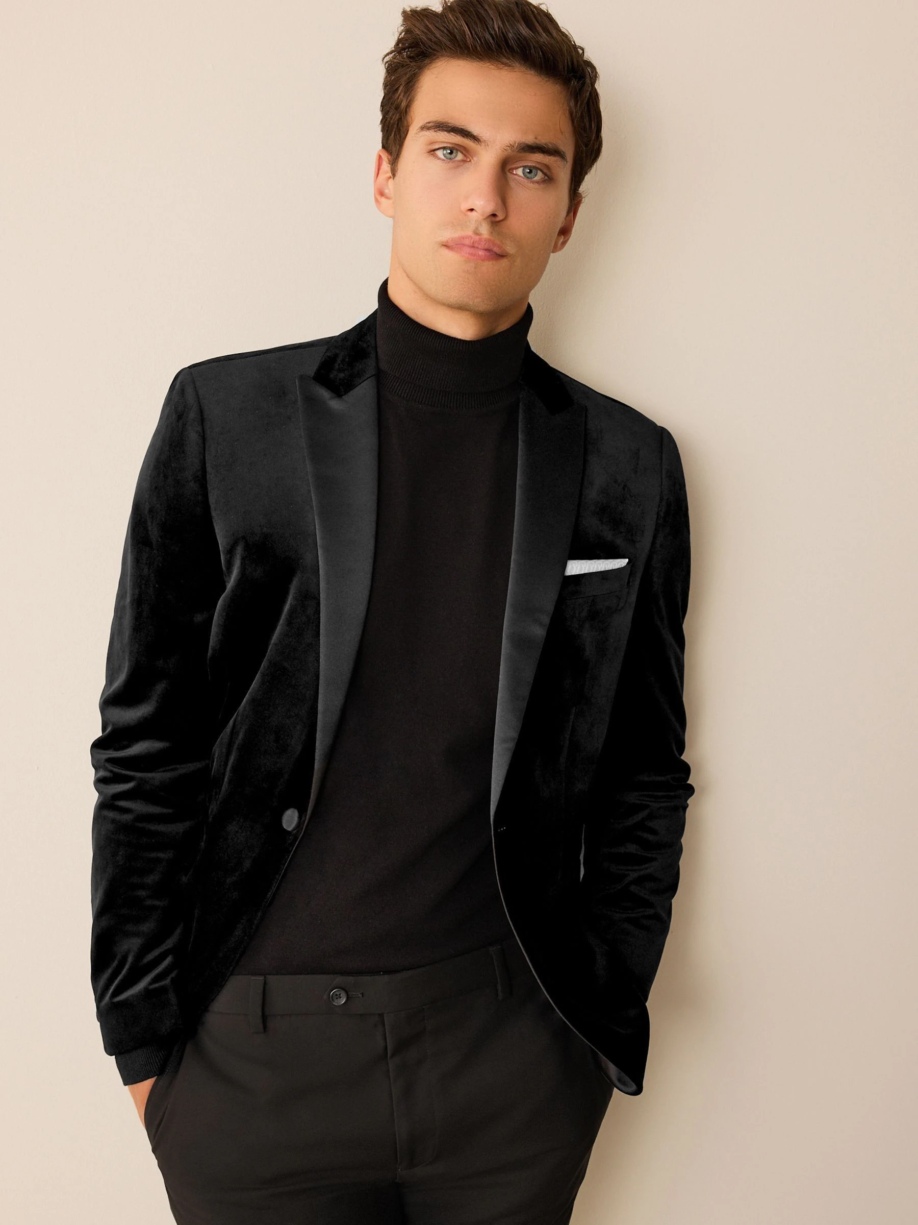 Zwart - Normale Pasvorm - Fluwelen blazer