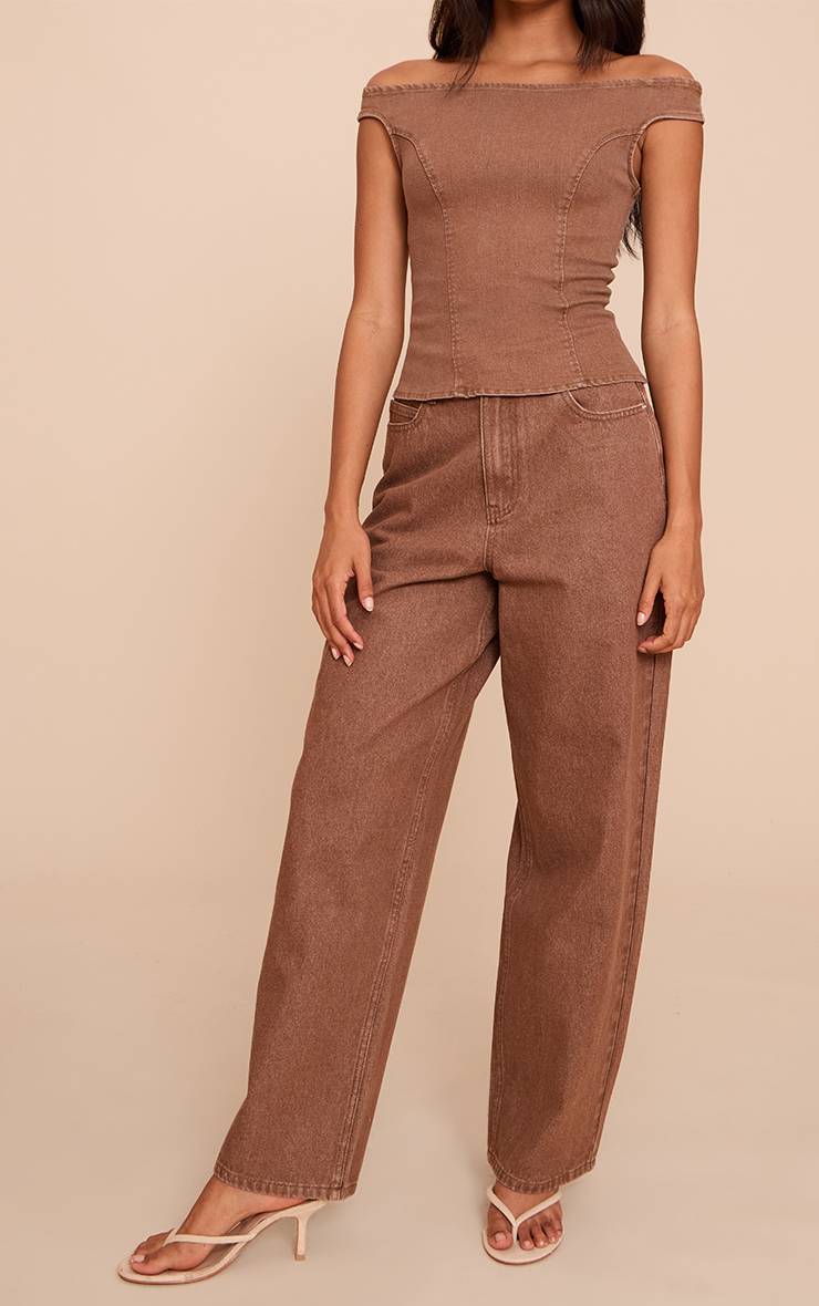 Marron Jean Large Slouchy Léger À Jambe Évasée