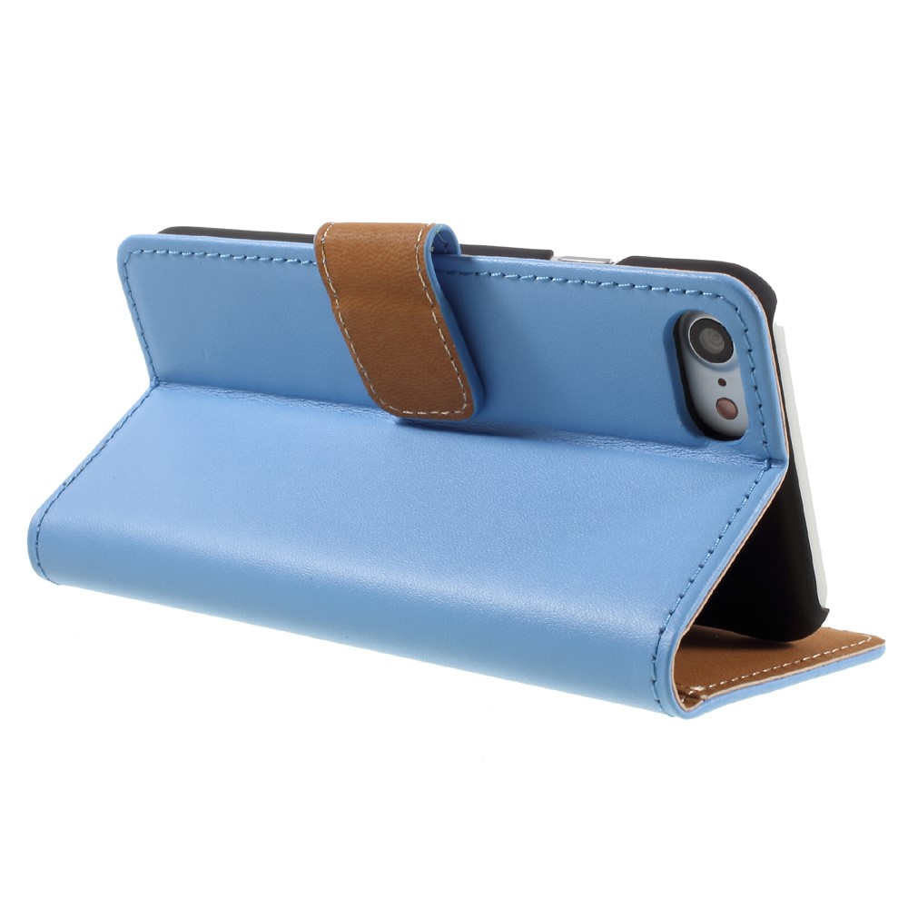 iPhone SE (2022/2020) / 8 / 7 Echtleder Tasche Flip Cover mit Karten Etui - Blau
