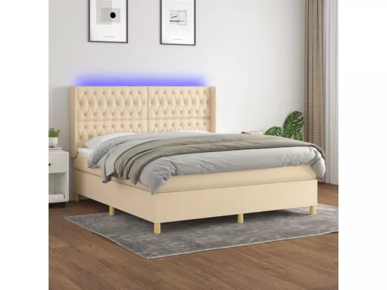Sommier tapissier avec matelas et LED Crème 180x200 cm Tissu
