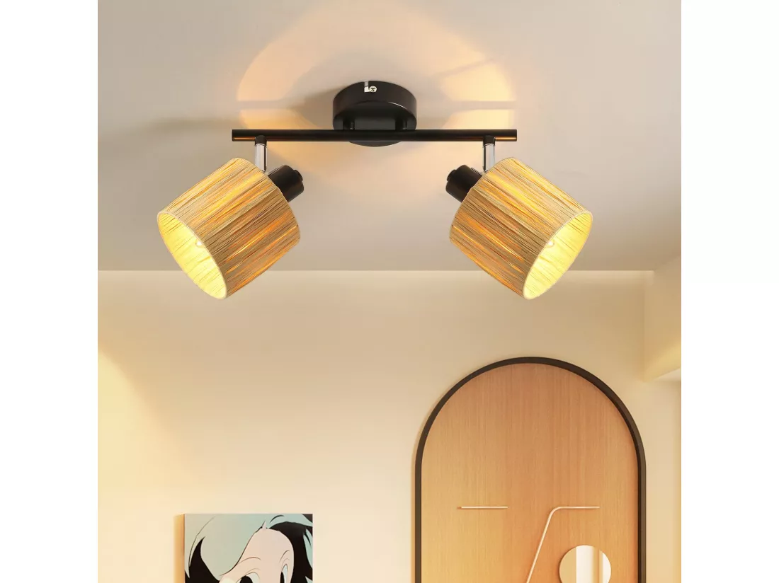 Spot De Plafond 2 Flammes E14 Noir Naturel Plafonnier Papier Salon