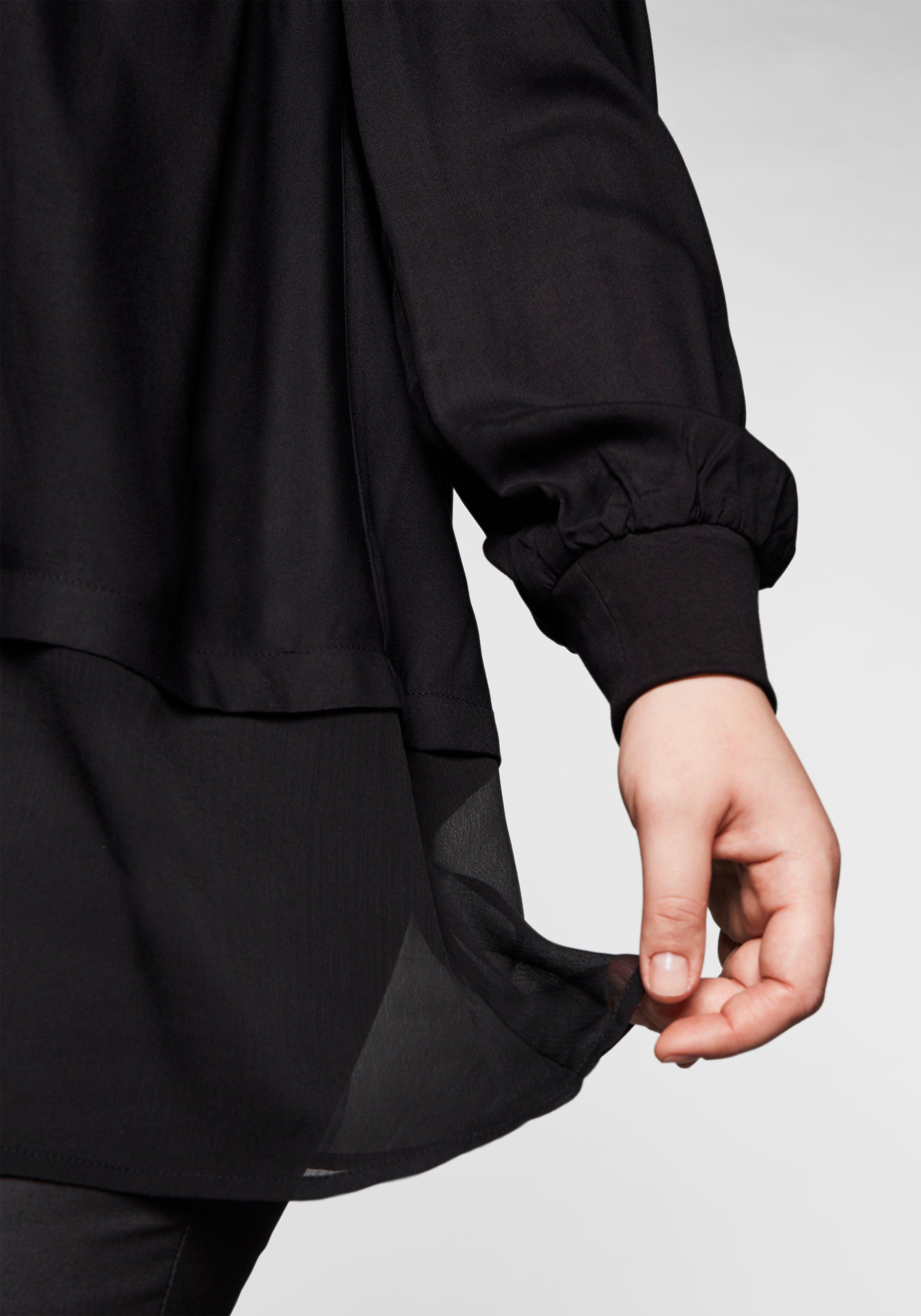 Tunika im Double-Layer-Look mit Saum aus Chiffon