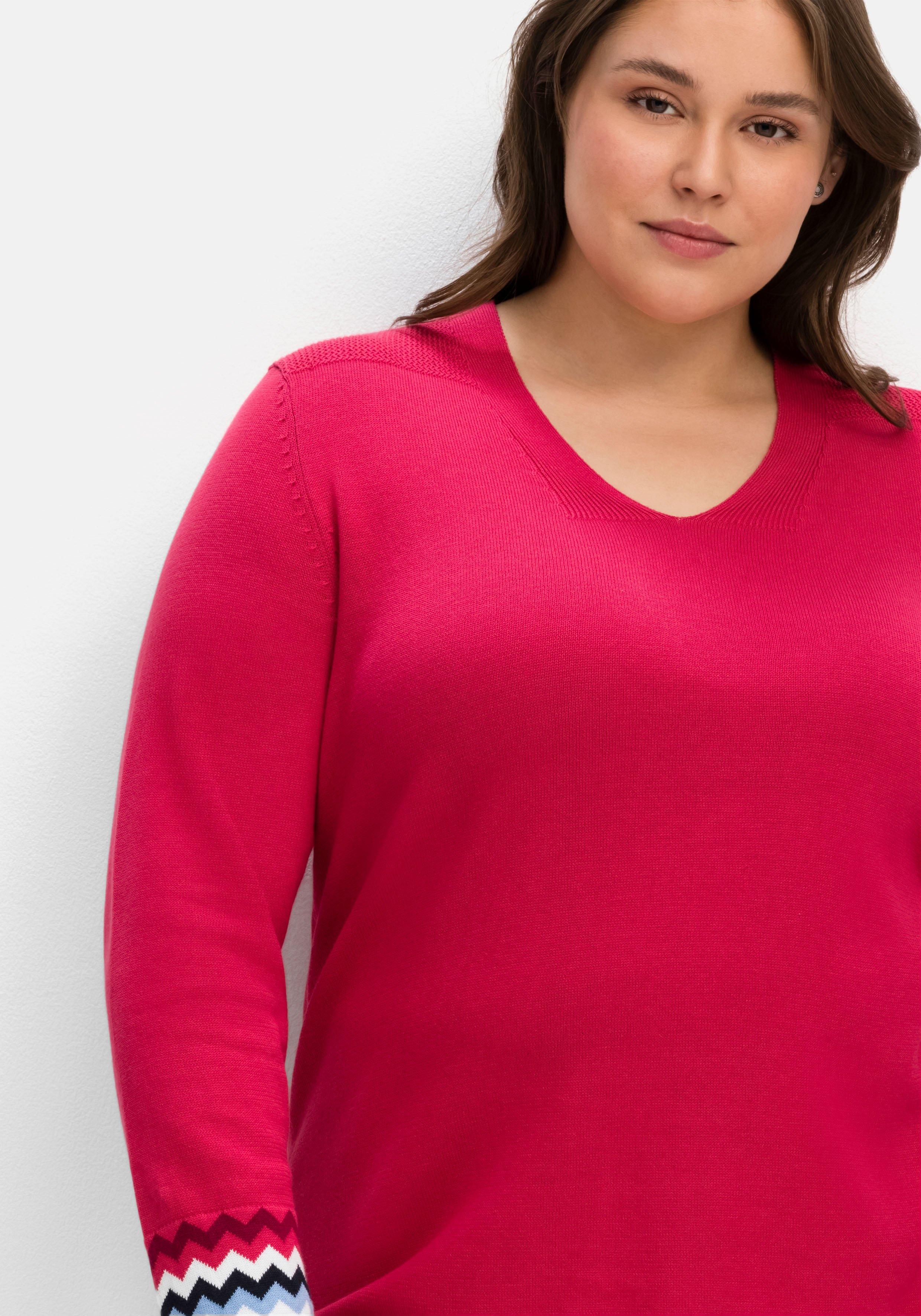Pullover mit Kontrastmuster am Ärmelsaum