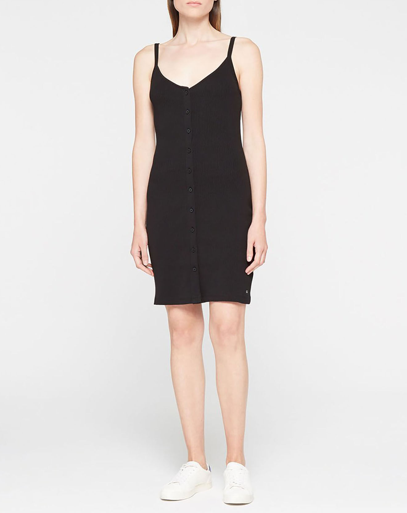 Tommy Jeans Robe en Coton Bio button thru rib noire