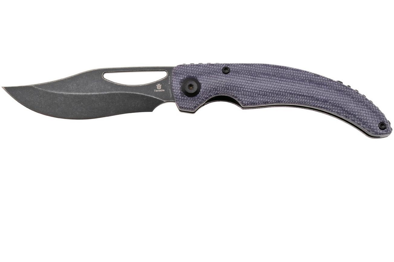 Tenable Knives Gideon T1119A4 Blackwashed Nitro-V, Purple Micarta, zakmes, Dead Sober design