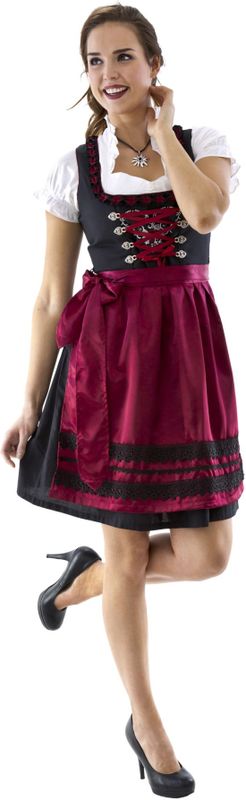 Dirndl - Zwart-Wijnrood - 3-Delig - Katoen