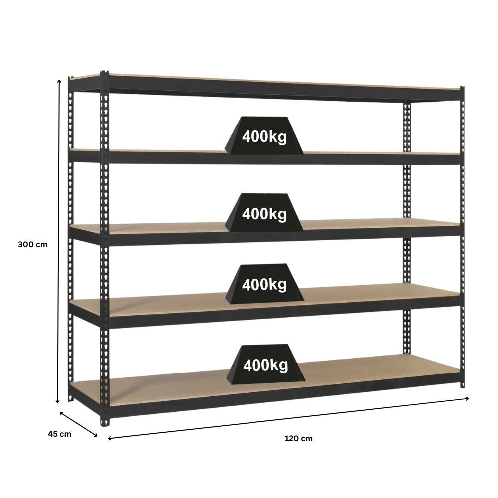 PROREGAL Heavy-Duty Stellingkast Extreme Wood Yeti Five HxBxD 300 x 120 x 45 cm Plankdraagvermogen 400 kg Antraciet