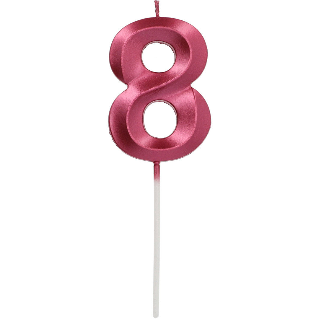Verjaardagskaars metallic roze - 8 jaar