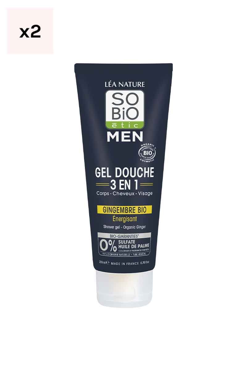 Gels douche 3-en-1 énergisants bio - Gingembre - Homme - 2 x 200 ml