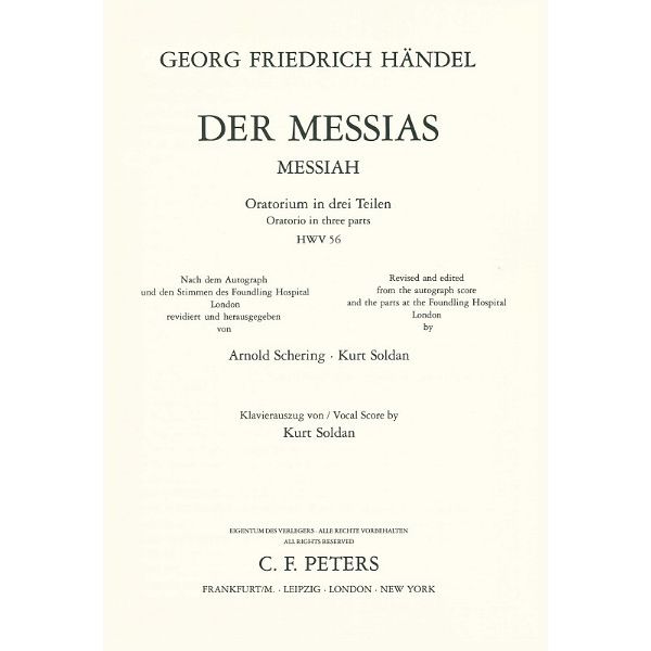 Edition Peters Händel Der Messias HWV56