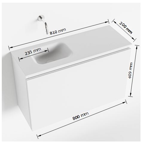 Mondiaz Olan 80cm toiletmeubel talc met wastafel talc links 1 kraangat