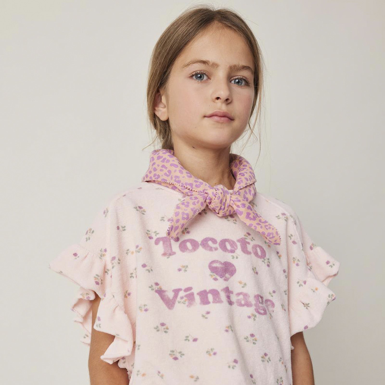 T-Shirt Tocoto Love Vintage Terry Flower Printed Lilac