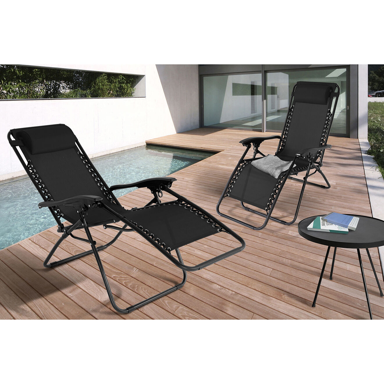 Pratik Garden 2 Fauteuils Relax de Jardin noirs - 70x160x82 cm