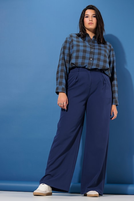 Hose, High Waist, weites Bein, Bundfalten