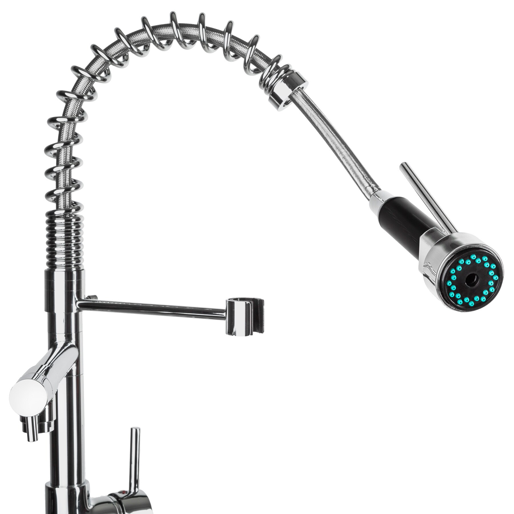 tectake® Küchenarmatur, Hochdruck, 360° drehbar, Wasserhahn, Spiralfeder mit ausziehbarer Brause, inklusive 2 Anschlussschläuche