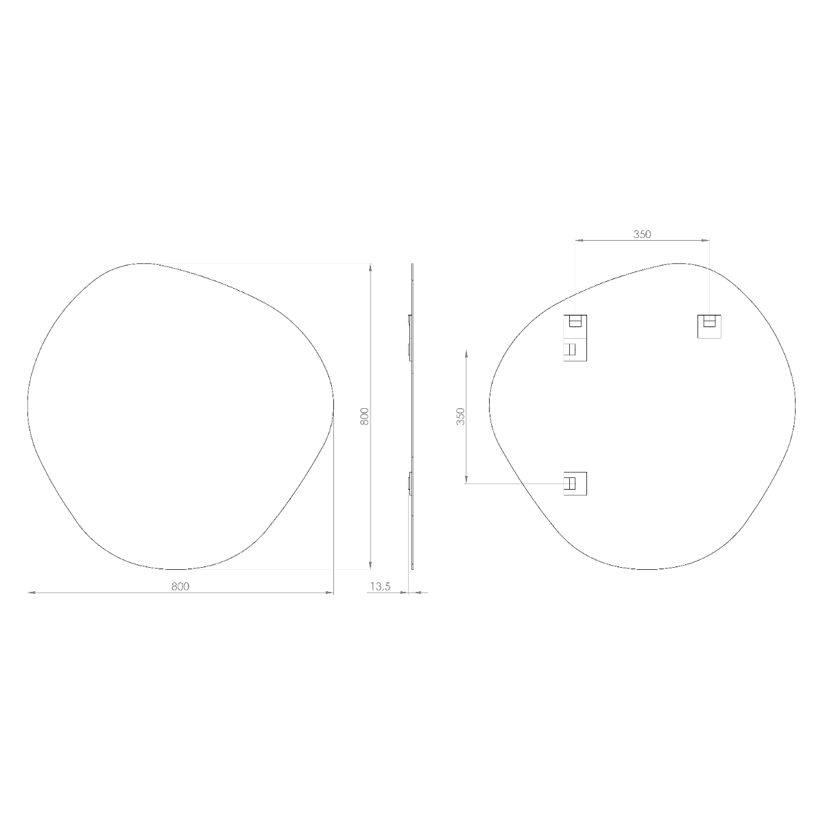 Sapho Sten organische spiegel 80x80cm