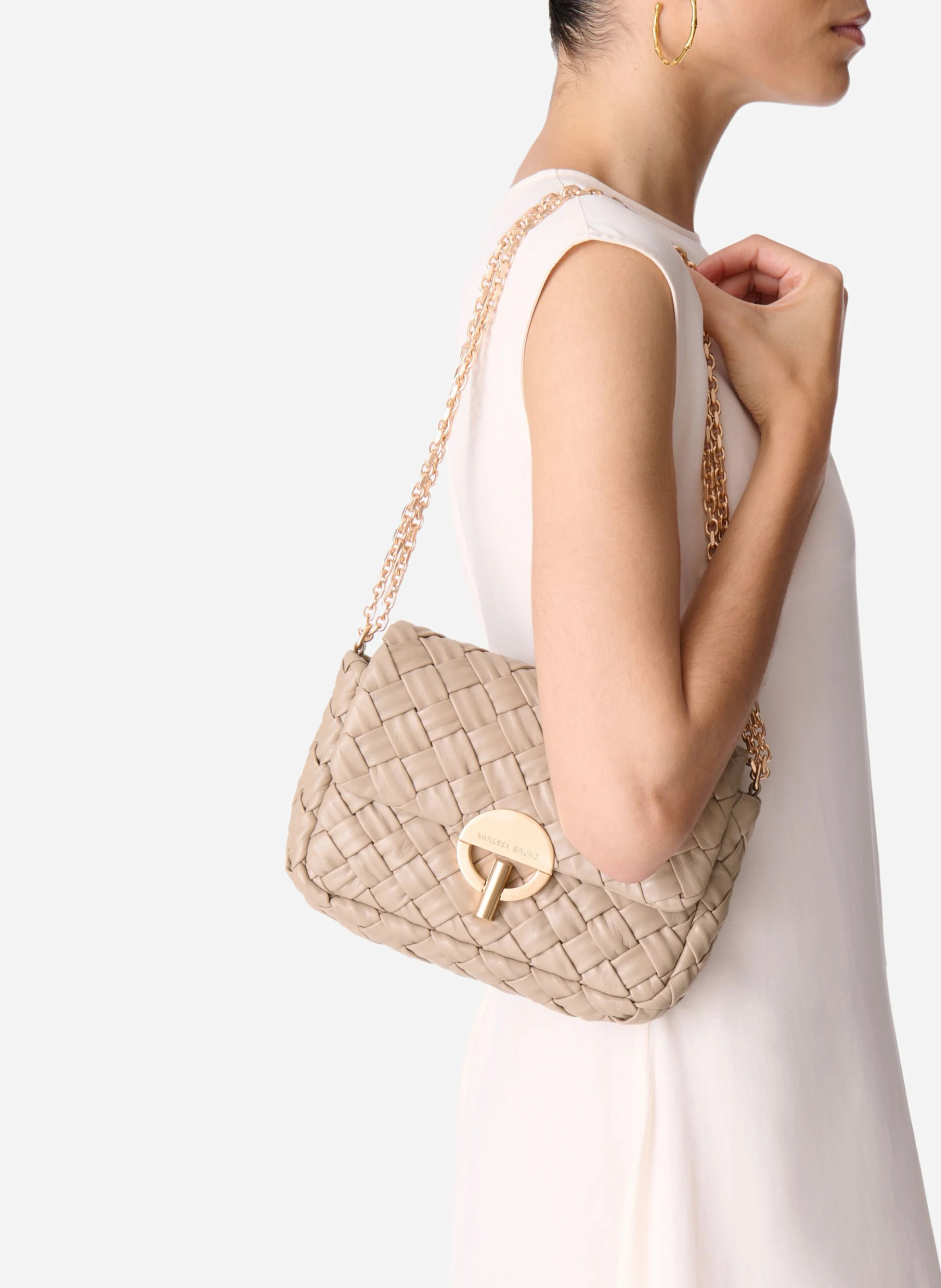 MOON - Sac bandoulière en cuir tressé| Beige