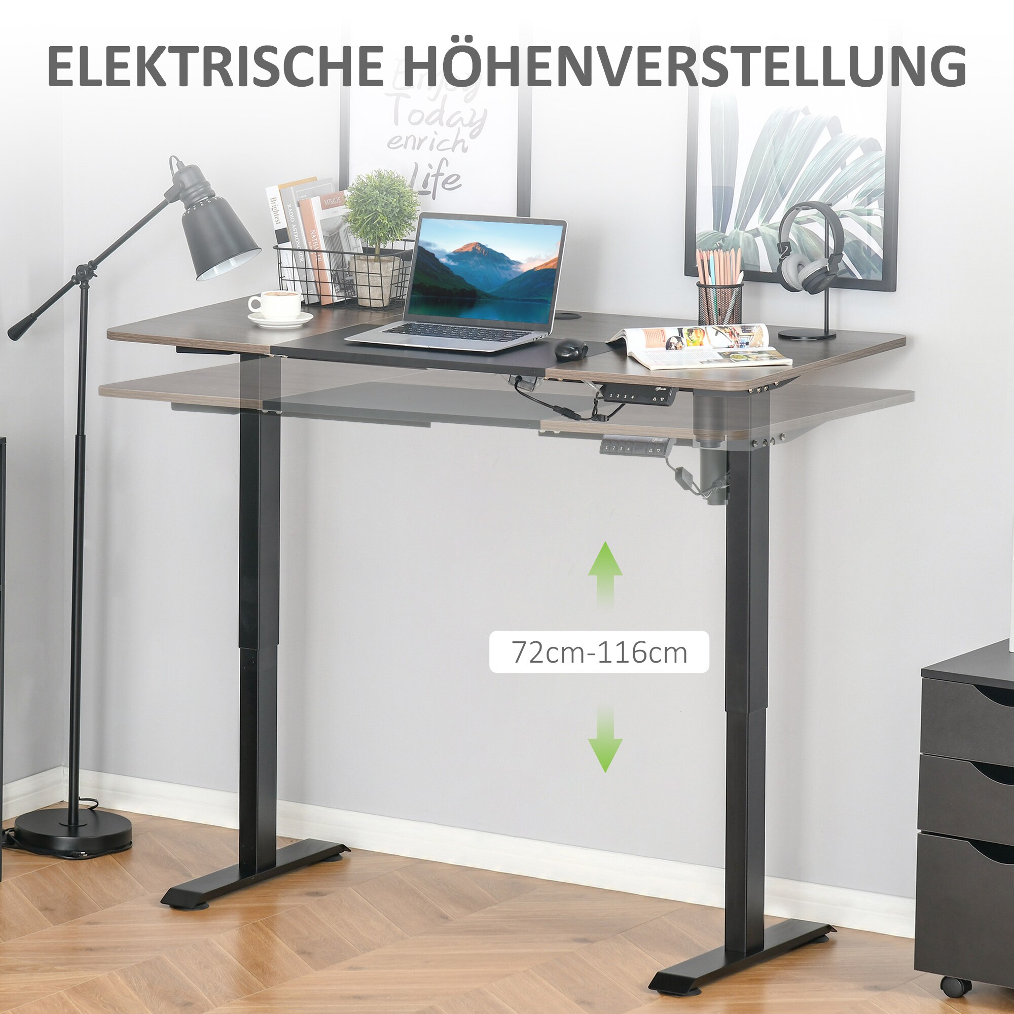Vinsetto PC-Tisch elektrisch höhenverstellbar, LED-Anzeige 140 x 70 x 72-116 cm (BxTxH)
