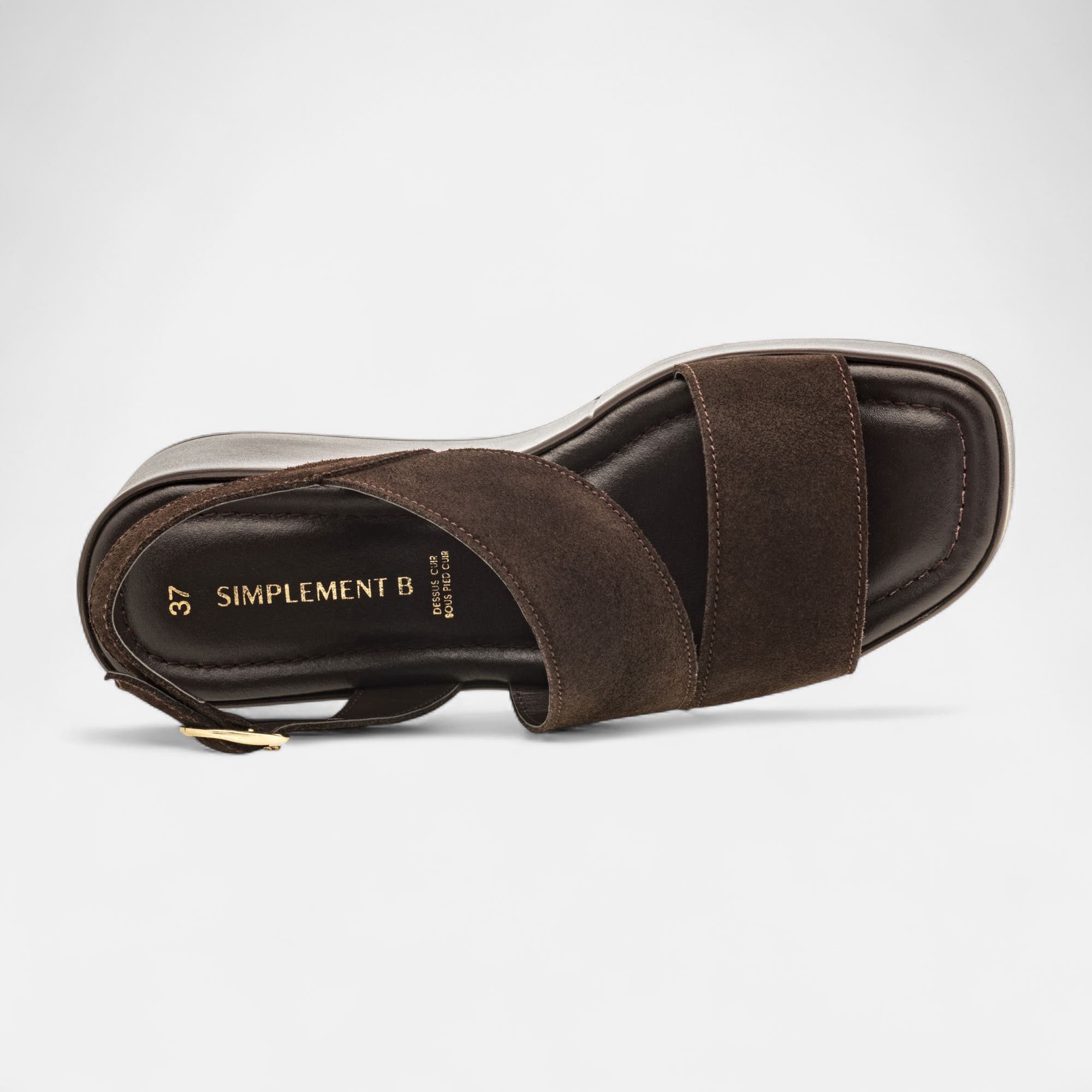 Nu-pieds à talon compensé Femme en cuir marron
