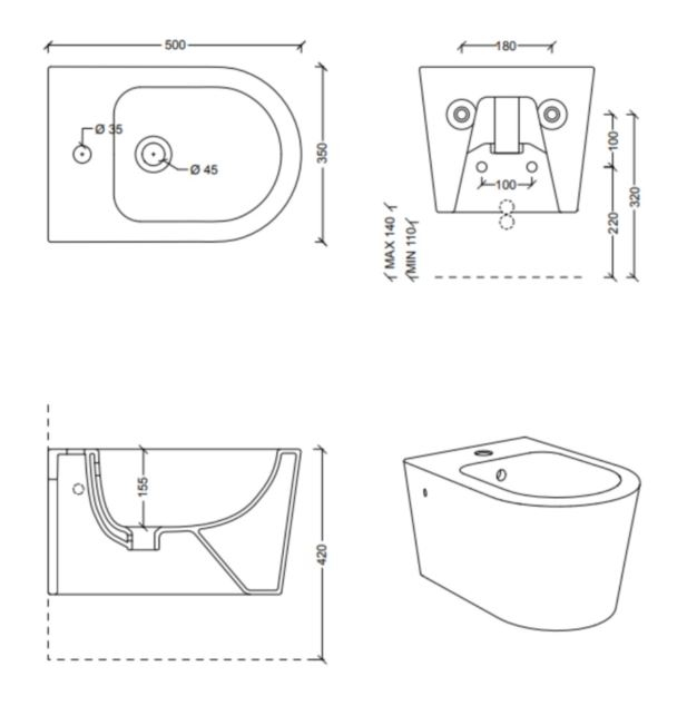 Salenzi Form Square bidet met kraangat mat wit