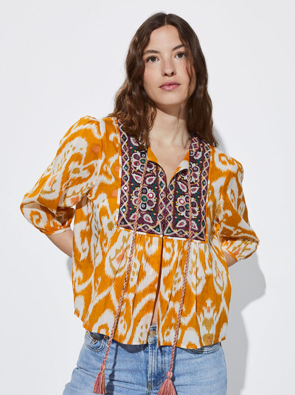 Camisa de algodão bordada - Multicolorida