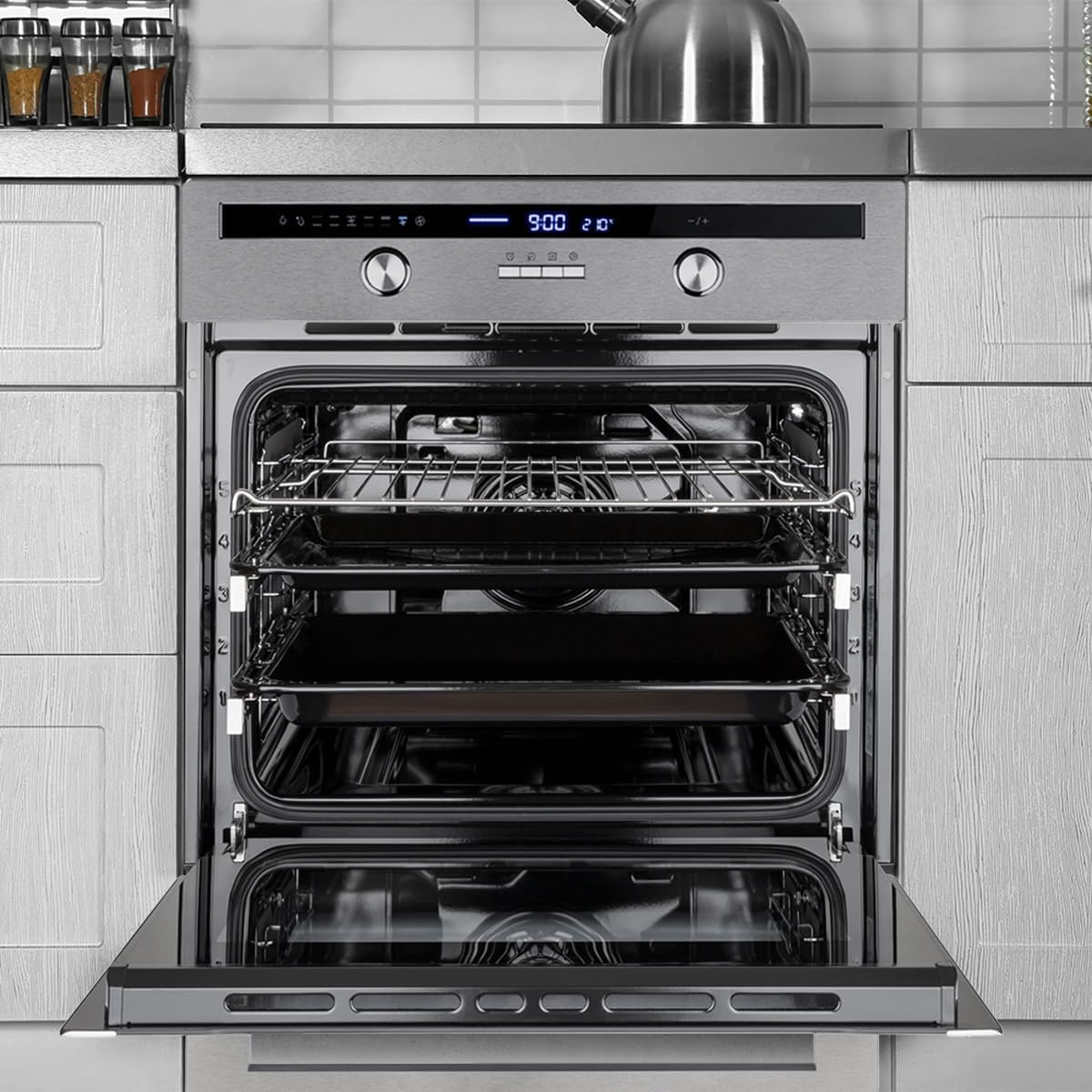 KKT KOLBE Einbaubackofen 60 cm | 70L | 3kW | Drehspieß | Kerntemperaturfühler | Katalyse | Grill | Heißluft | Teleskopauszüge | Automatik-Timer | EB8013ED