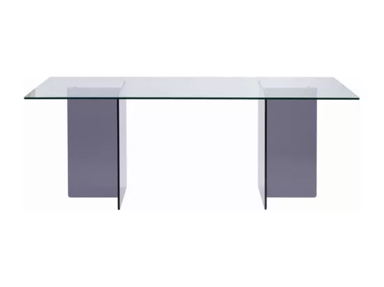 Table à manger 8 personnes en verre trempé - Transparent et anthracite - BYLENA