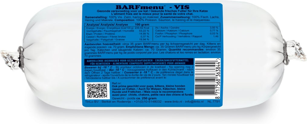 BARFmenu diepvries kattenvoer vis 250 g