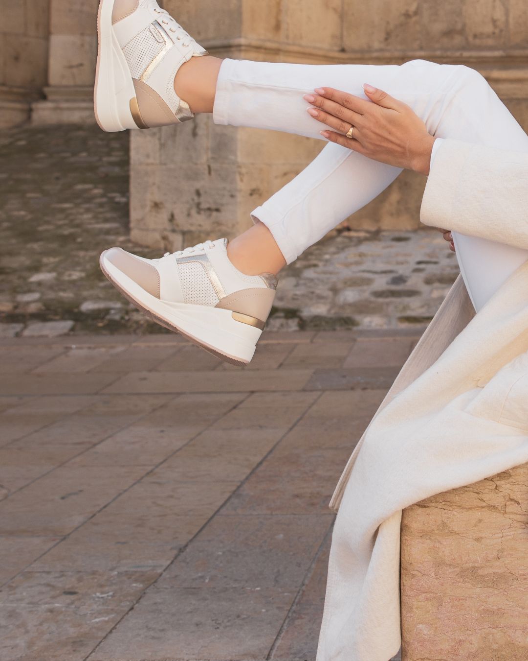 Basket compensée femme blanche à lacets - Elvire