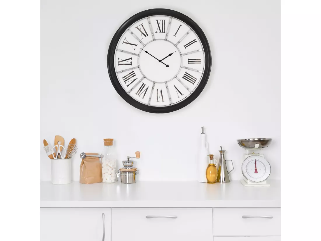 Horloge murale design vintage chiffres romains design Göteborg Ø 71cm bois/métal