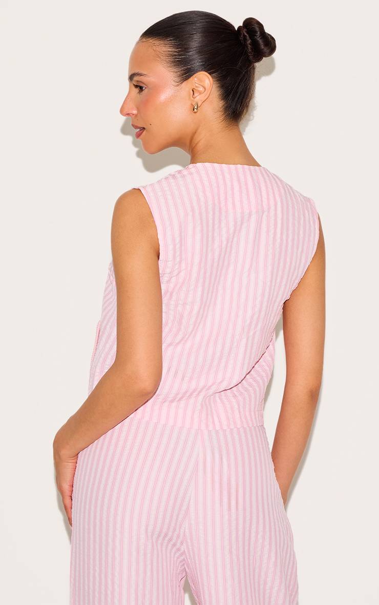 Rose Gilet Long Rayé Tissé À Nouer Devant Petite