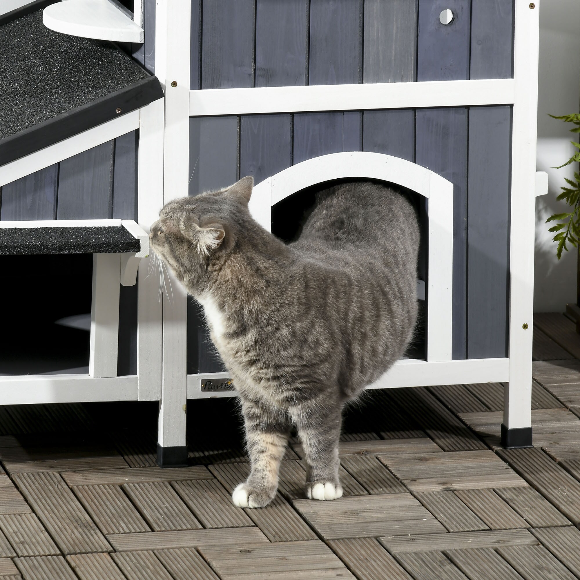 PawHut Katzenhaus mit Blumenkasten gelb 96L x 65B x 85,5H cm
