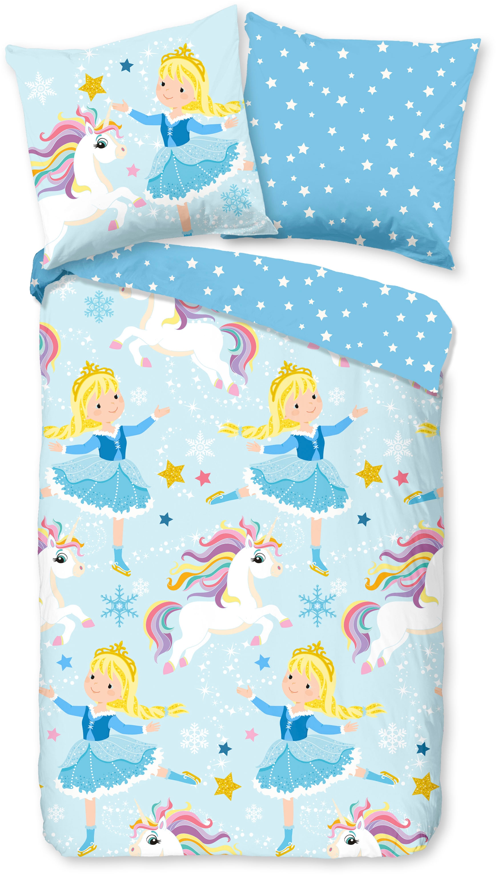 good morning Kinderbettwäsche »Iceprincess« 2 Stk. tlg. Biber, 135x200, Warm, Weich, Wende, Reissverschluss, Mädchen, Einhorn
