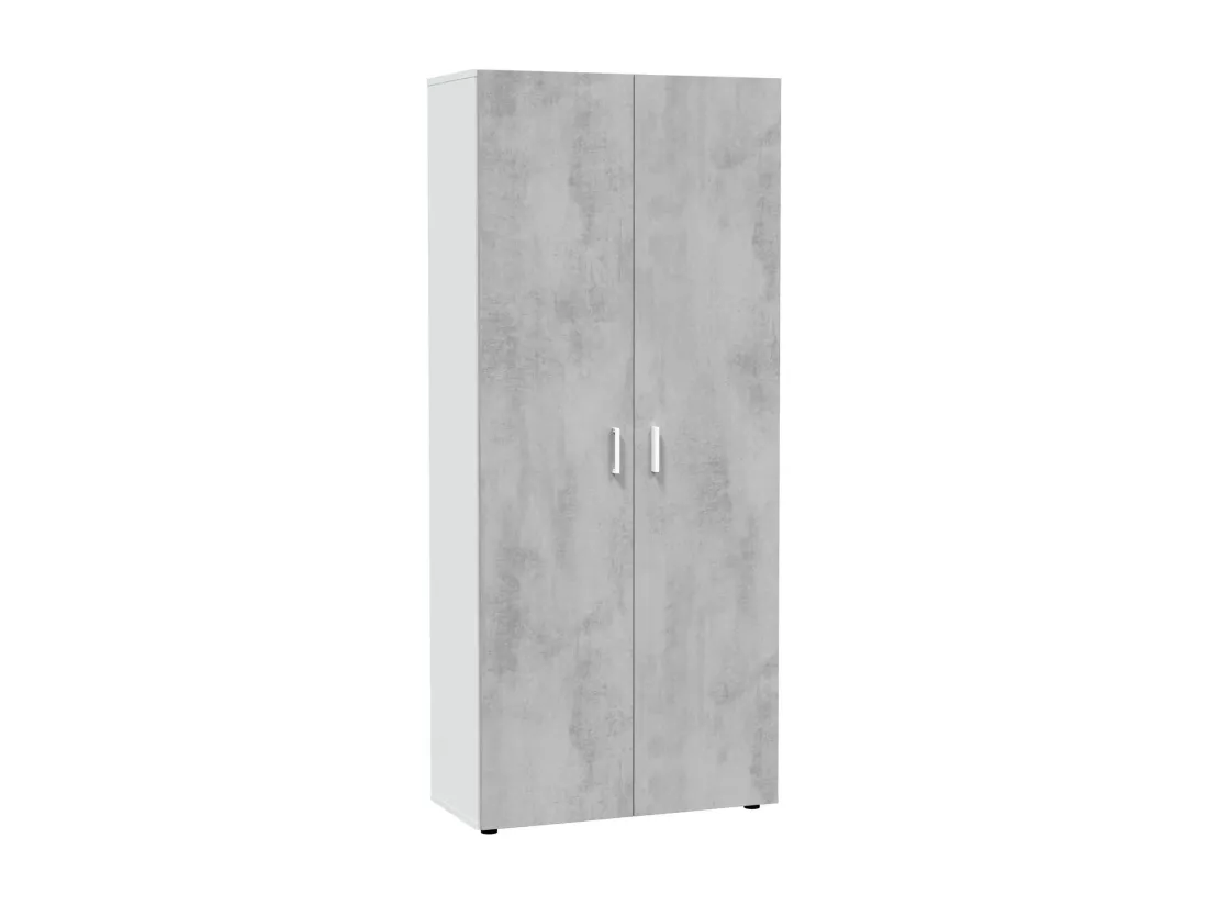 Armoire polyvalente Dferre, Armoire auxiliaire avec 2 portes et 3 étagères, Armoire à balais, 80x37h182 cm, Ciment et Blanc