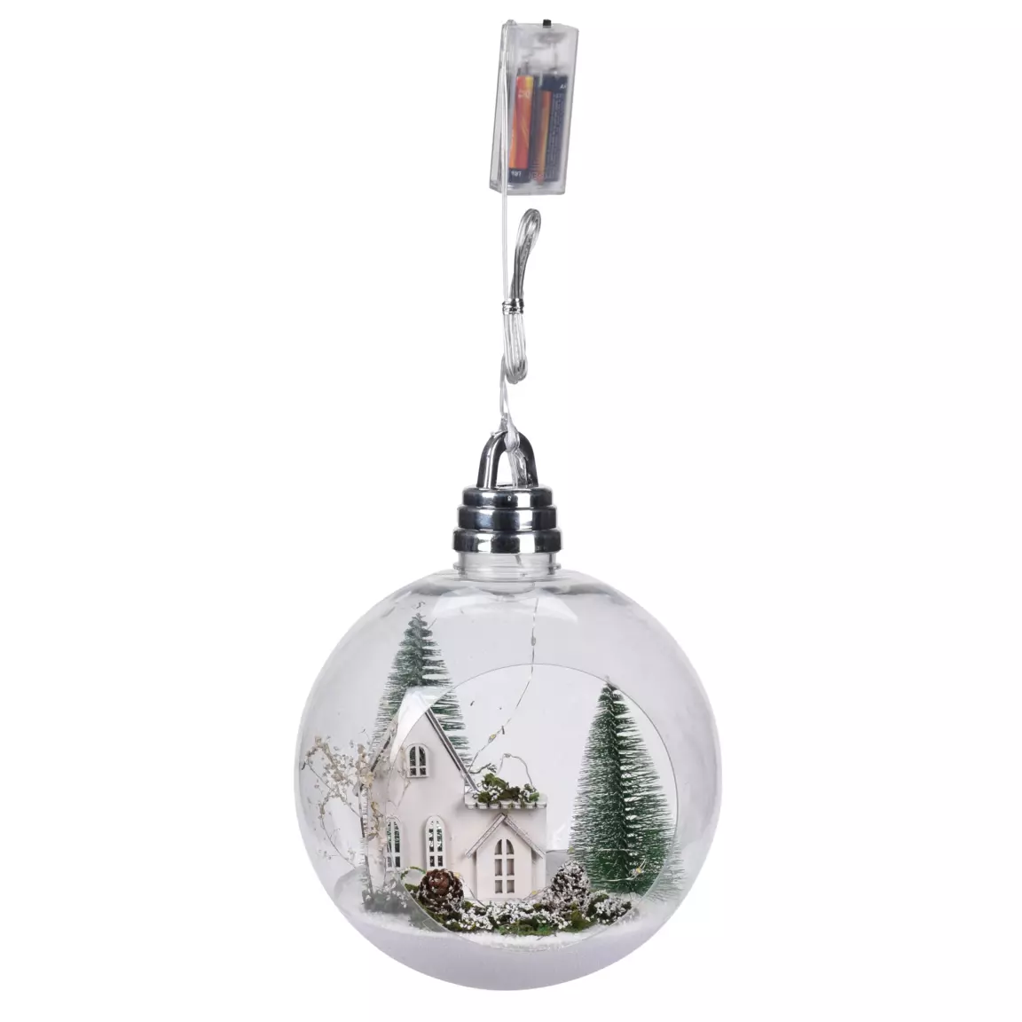 Grande Boule lumineuse à piles (D20 cm) Décor d'hiver Blanc chaud