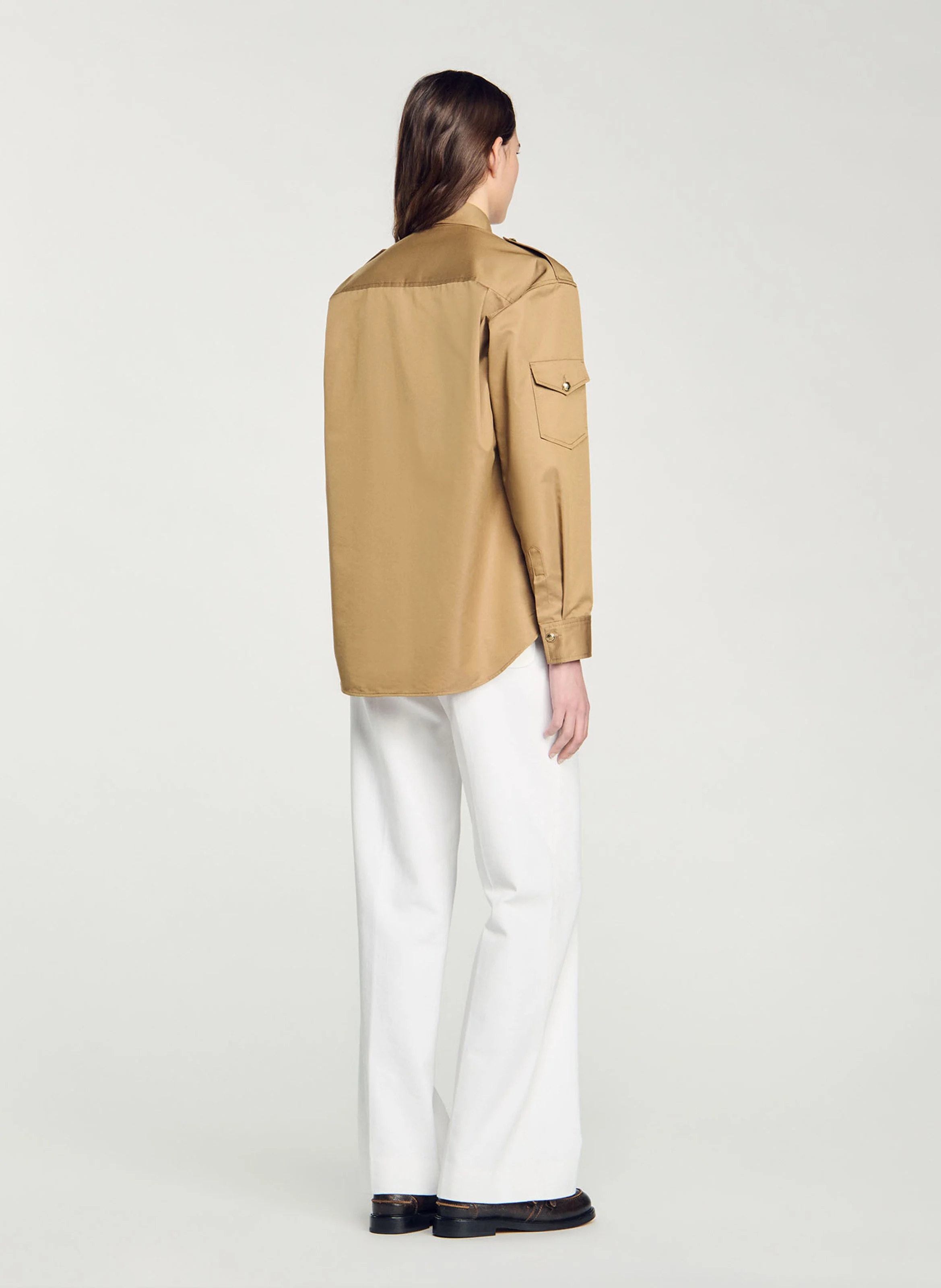 Chemise droite col classique en coton mélangé | Marron