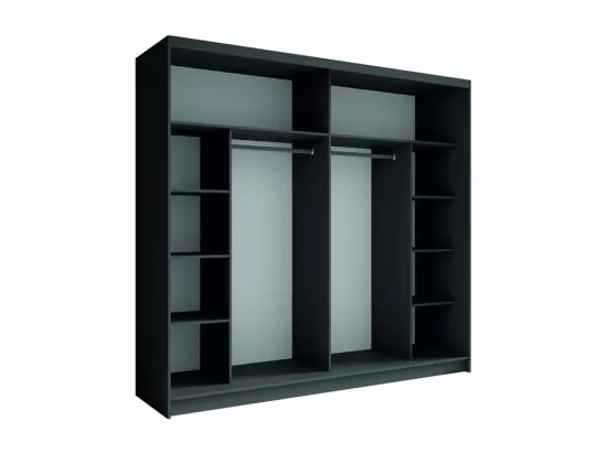 Ensemble chambre NOFI - Lit 140x200 cm avec sommier, 2 tiroirs, chevets, armoire et commode - gris graphite