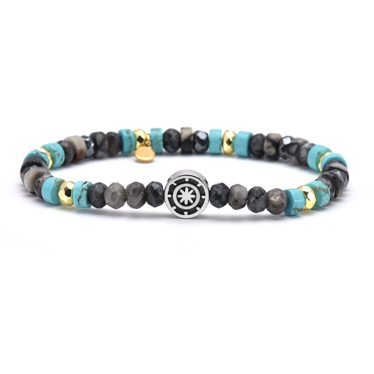 Bracelet Acier Rose Des Vents En Perles Facettées Et Heishi Turquoise
